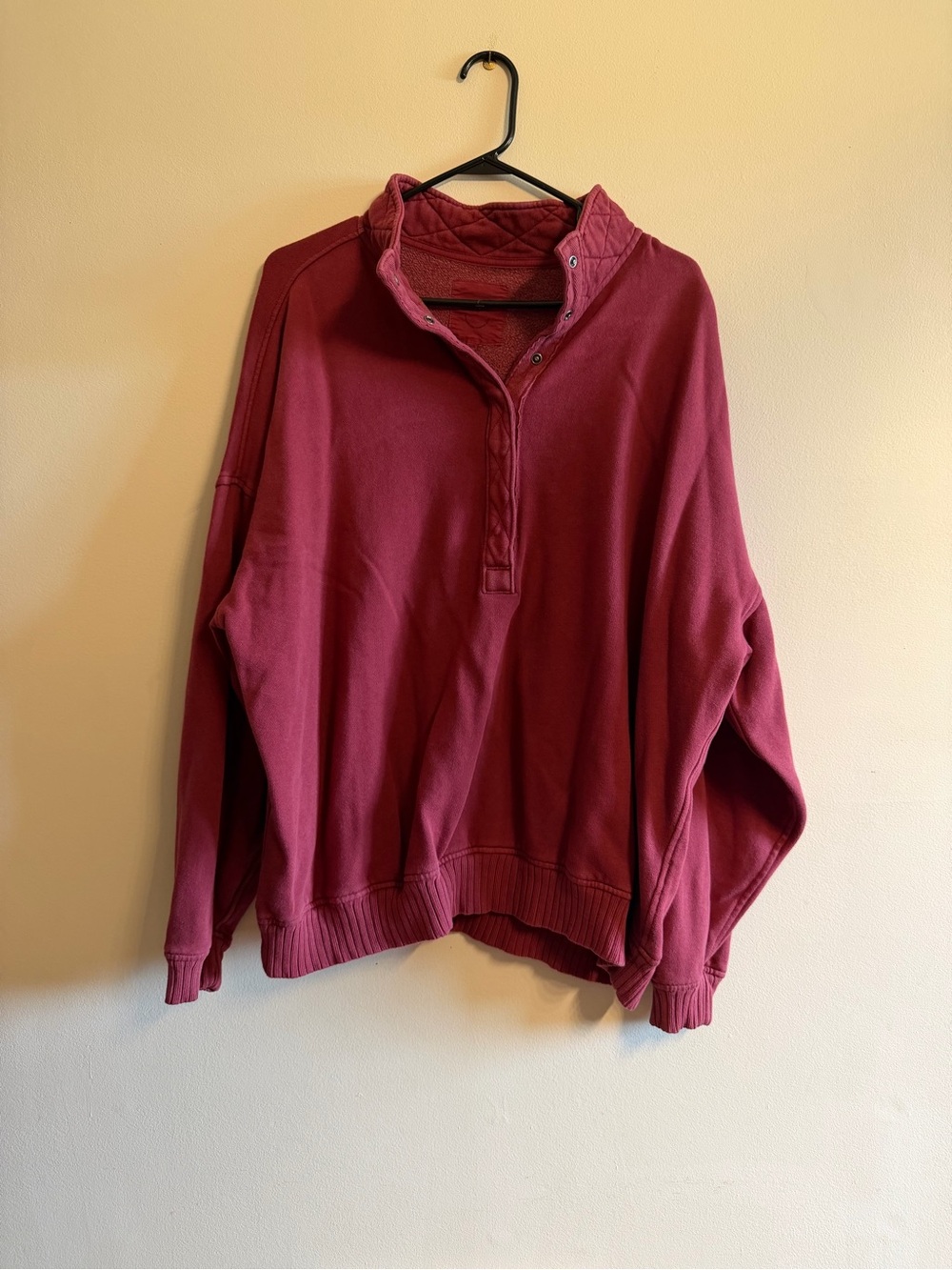 Aerie L Women's Oversized Snap-Front Pullover Sweater - Burgundy/dark red